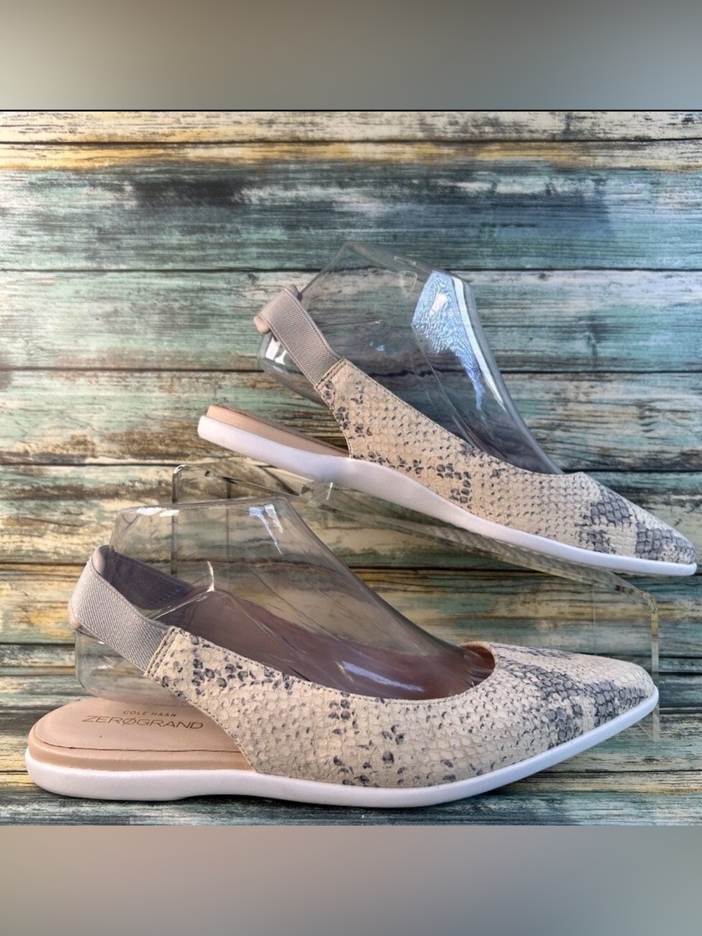 Cole Haan Zerogrand Skimmer Slingback Flats Womens 8 Cream Leather Slip On Shoes